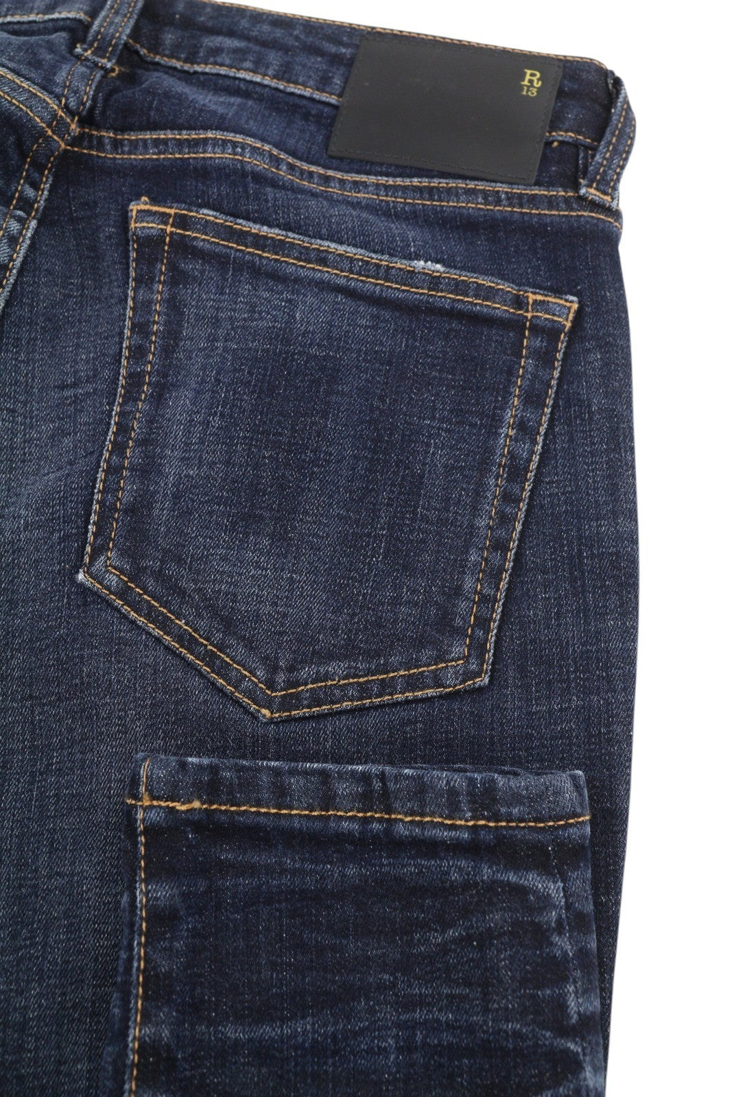 R13 Alison Skinny Women Jeans 27 Howell Indigo W Cut Black Hem Faded Distress