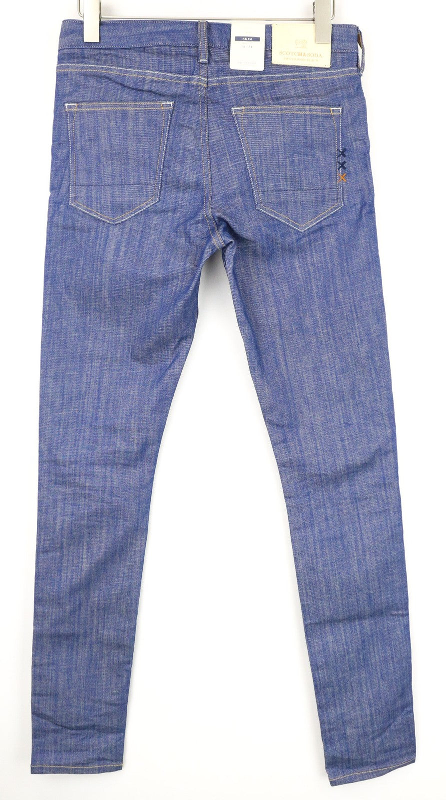 SCOTCH &amp; SODA Skim vyriški džinsai W31/L34 mėlyni, aptempti, tamprūs, laisvalaikio stiliaus medvilniniai džinsai 