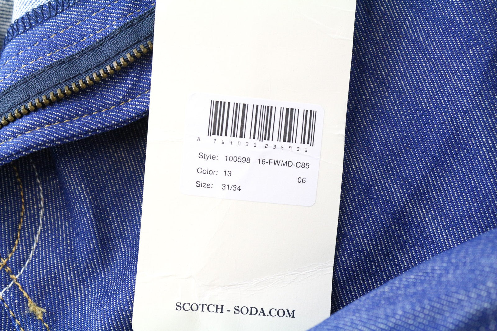 SCOTCH &amp; SODA Skim vyriški džinsai W31/L34 mėlyni, aptempti, tamprūs, laisvalaikio stiliaus medvilniniai džinsai 