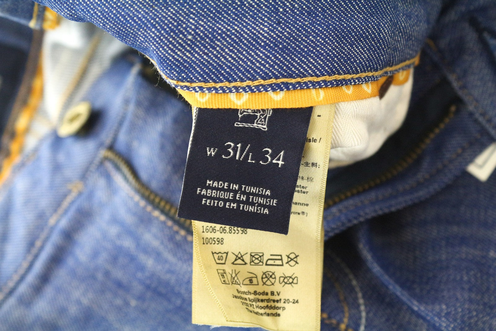 SCOTCH &amp; SODA Skim vyriški džinsai W31/L34 mėlyni, aptempti, tamprūs, laisvalaikio stiliaus medvilniniai džinsai 