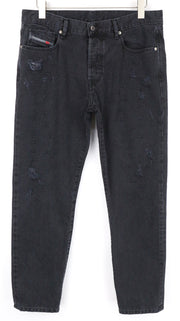 DIESEL Men's Jeans W34/L32 Black Slim Distressed Button Fly Denim Style