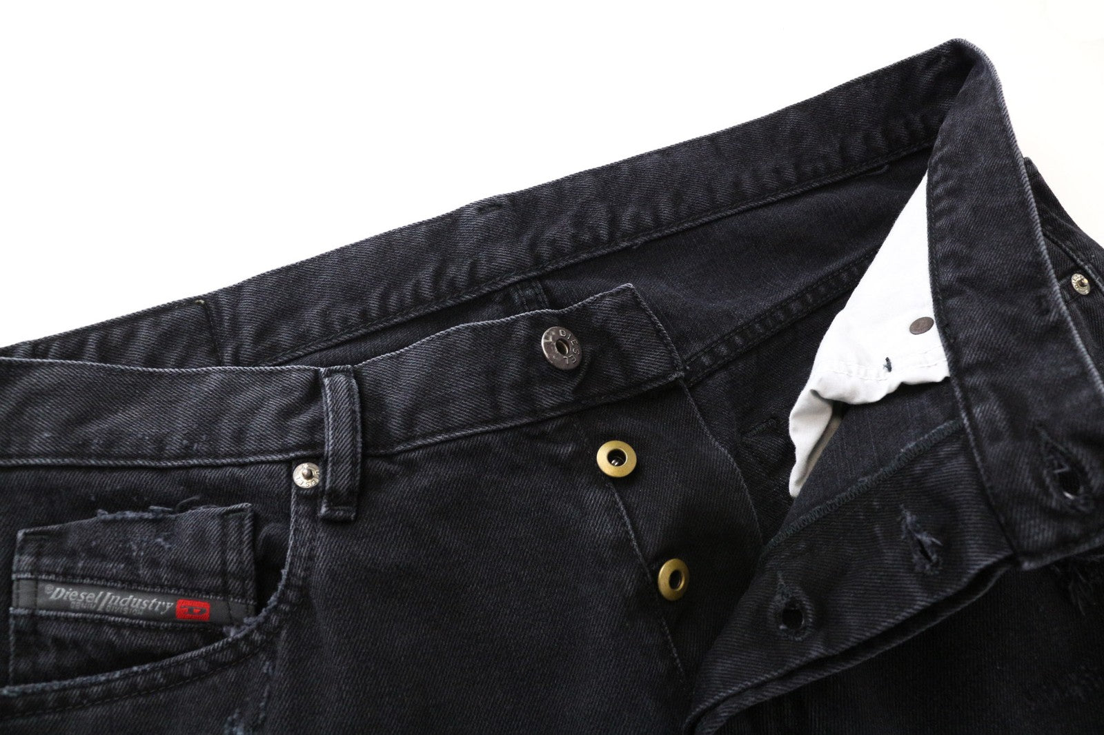 DIESEL Men's Jeans W34/L32 Black Slim Distressed Button Fly Denim Style