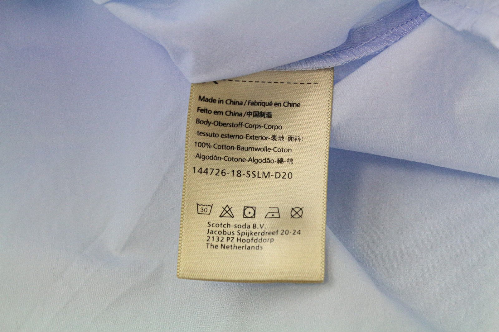 MAISON SCOTCH moteriški marškinėliai šviesiai mėlyni medvilniniai logotipai oficialios ilgomis rankovėmis M 