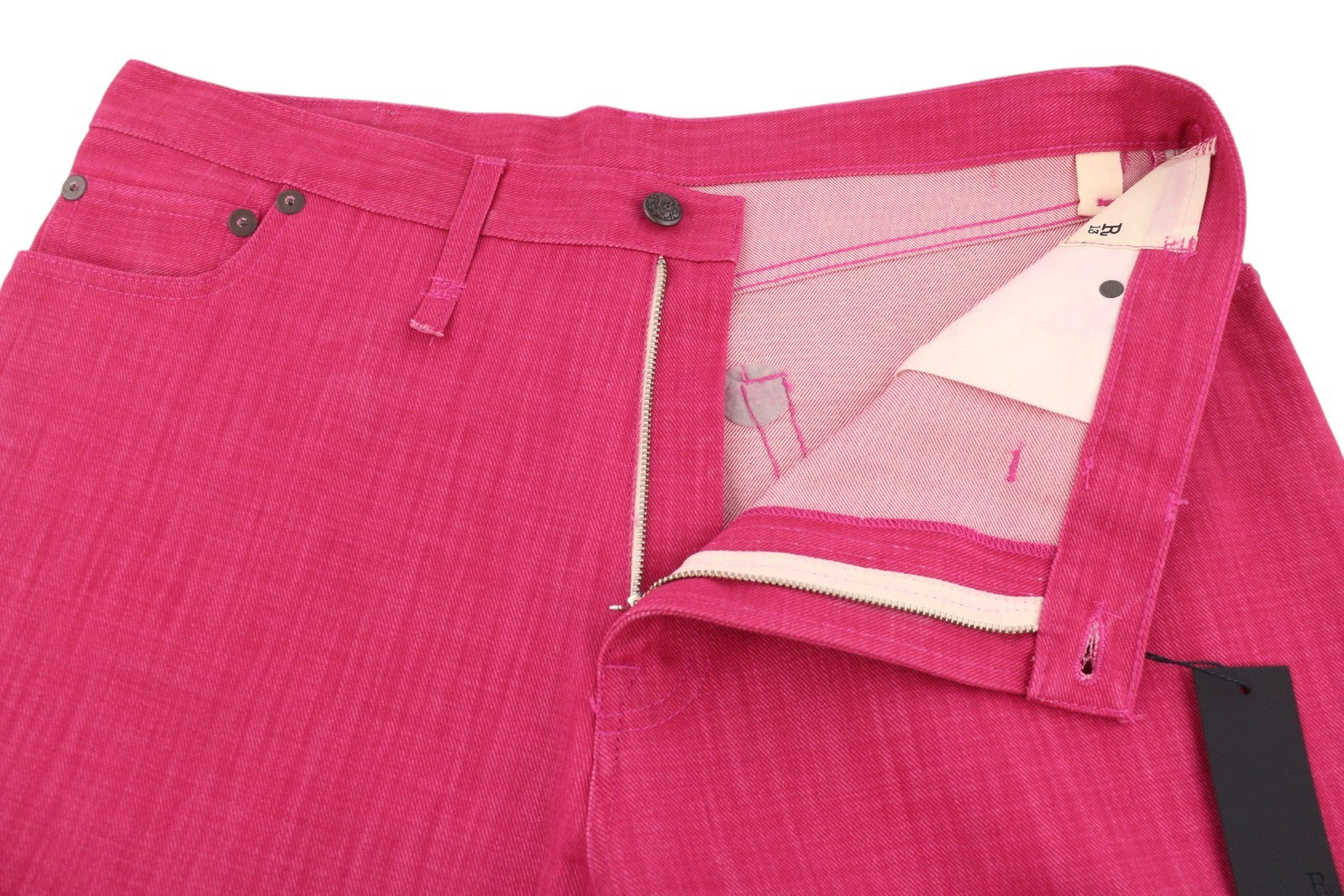 R13 Damon klostuoti moteriški džinsai, 27, ryškiai rožiniai, plačios kojos, užtrauktukas, penkios kišenės. 