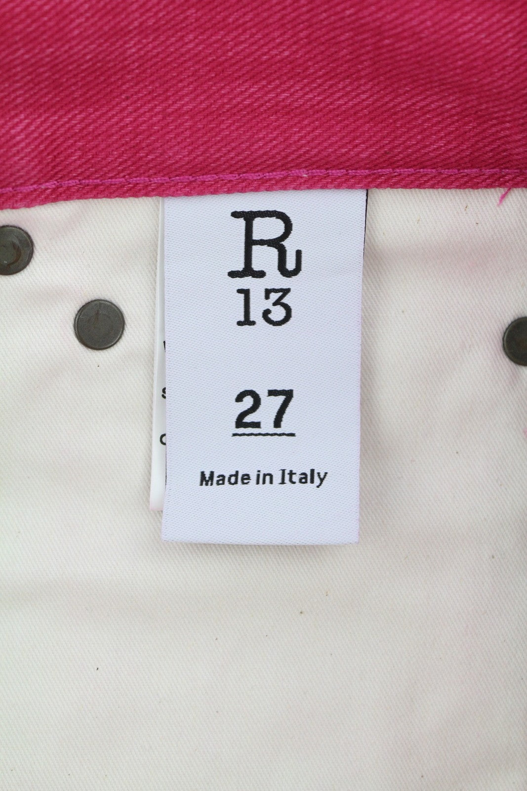 R13 Damon klostuoti moteriški džinsai, 27, ryškiai rožiniai, plačios kojos, užtrauktukas, penkios kišenės. 