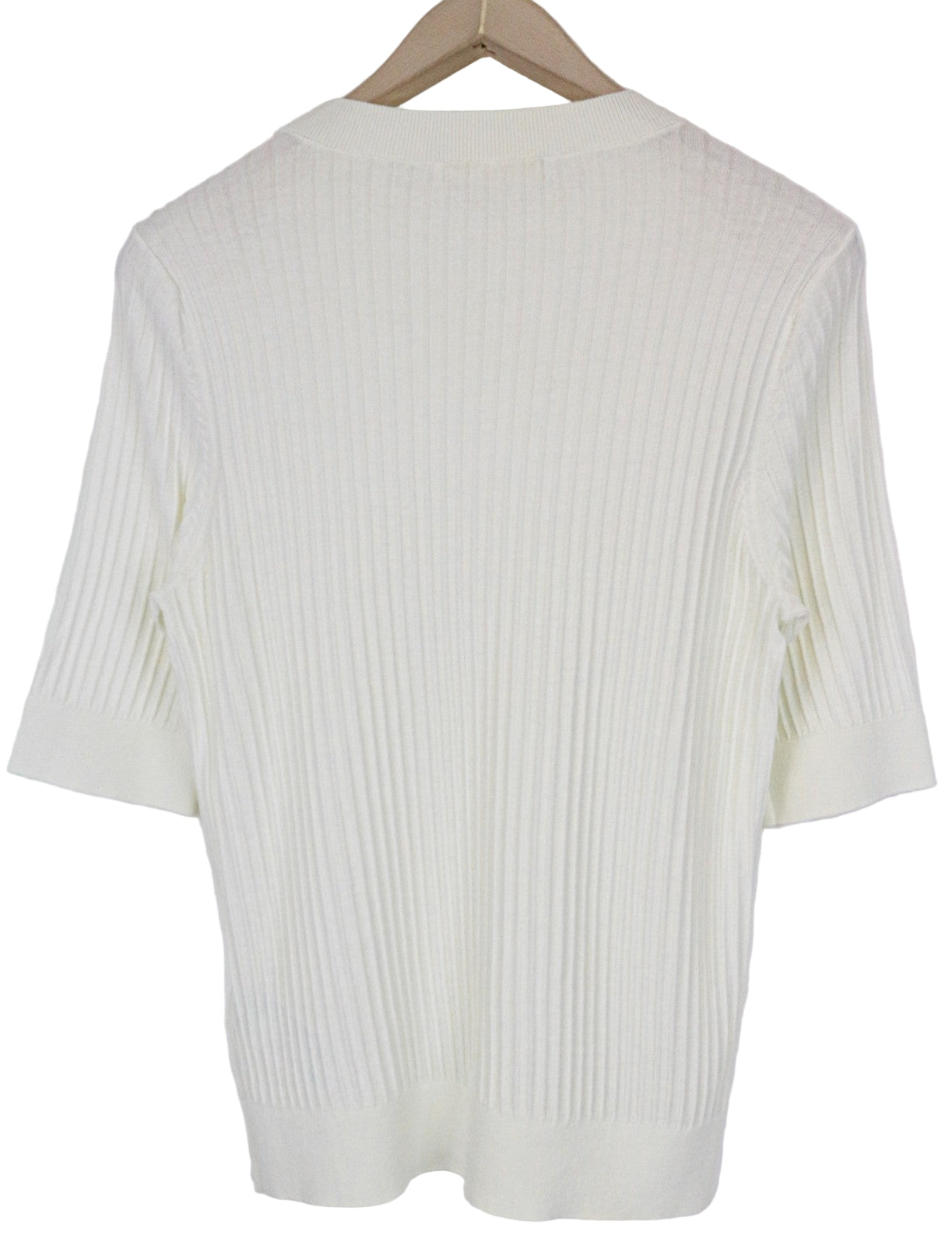 SUISTUDIO Randy moteriški marškinėliai XL dydžio balkšvai balti, briaunoti, ploni medvilniniai apvalios iškirptės marškinėliai 