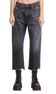 R13 „Ankled D'Arcy“ moteriški džinsai 27 „Everit“ juodi išblukinti trumpi, tiesaus kirpimo džinsai 