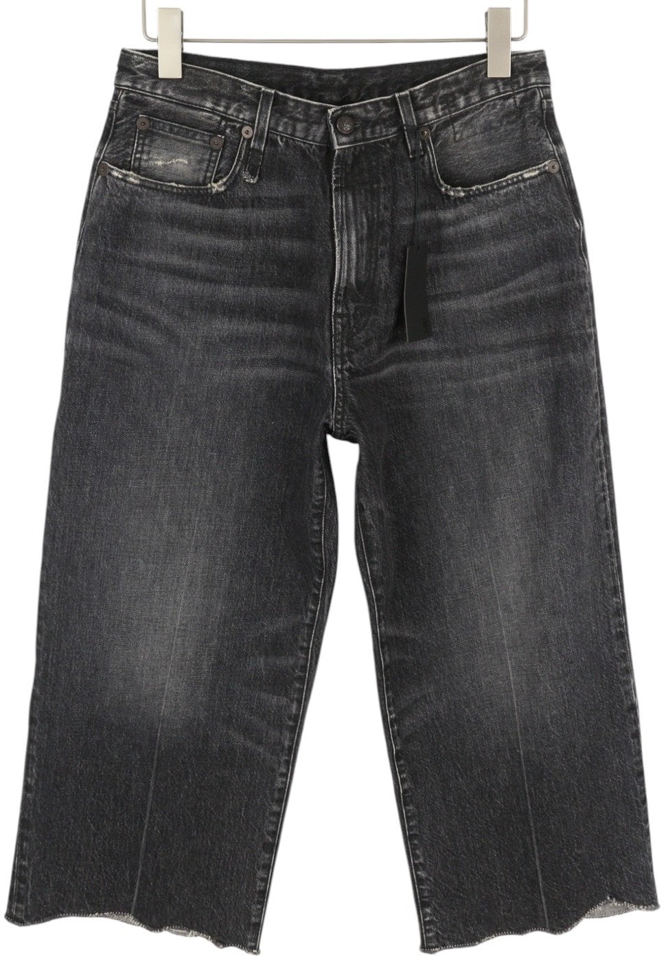 R13 „Ankled D'Arcy“ moteriški džinsai 27 „Everit“ juodi išblukinti trumpi, tiesaus kirpimo džinsai 