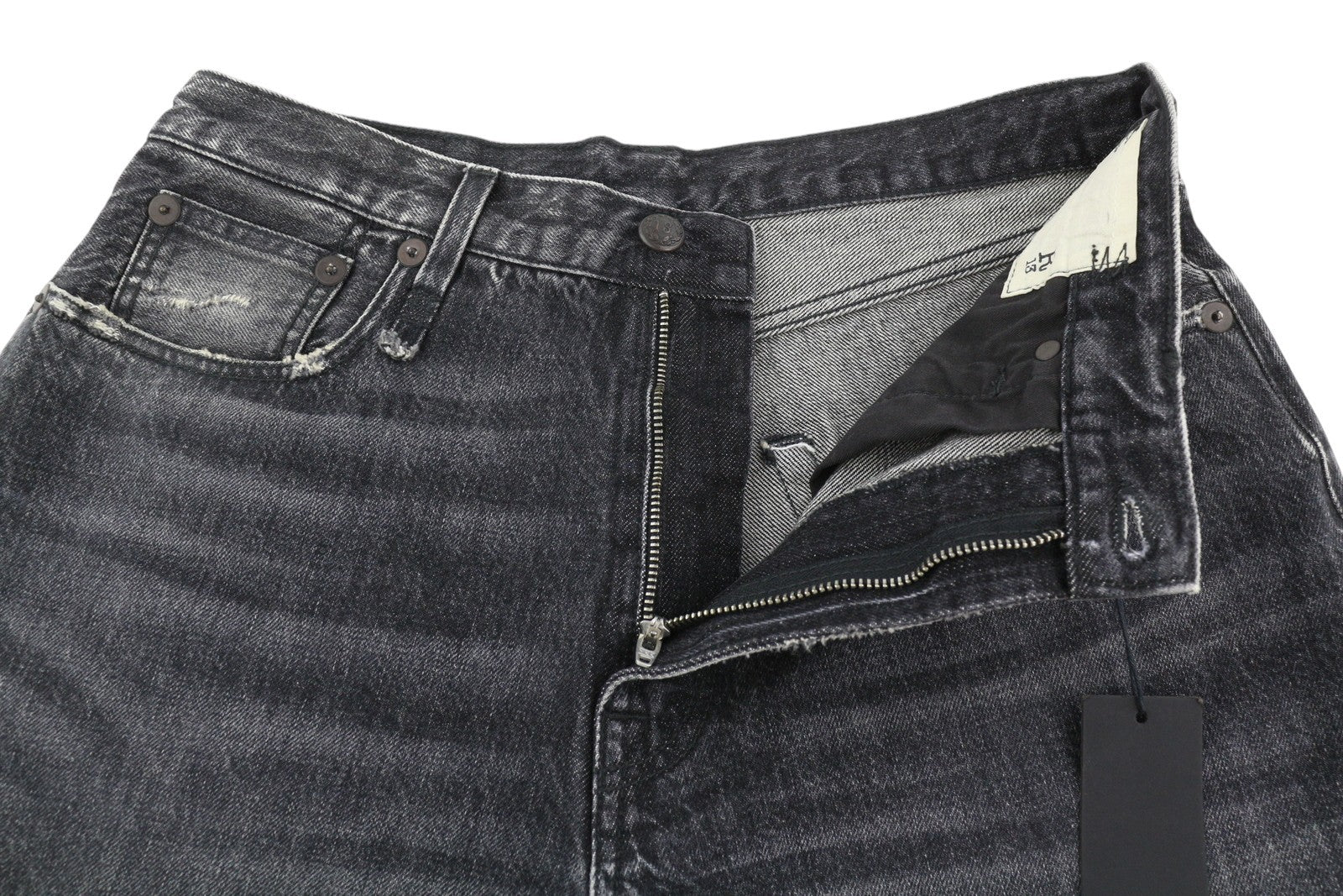 R13 „Ankled D'Arcy“ moteriški džinsai 27 „Everit“ juodi išblukinti trumpi, tiesaus kirpimo džinsai 