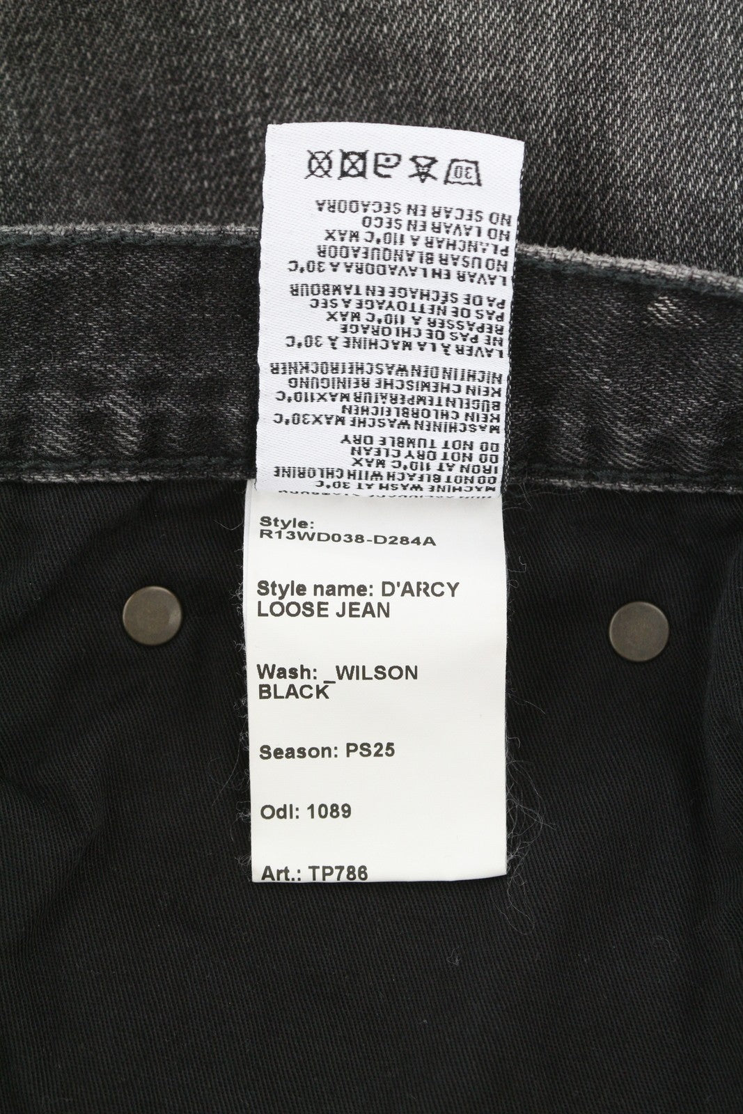 R13 D'Arcy laisvi moteriški džinsai, 27 Wilson juodi, skalbti, laisvo kirpimo džinsai, RRP 700 €