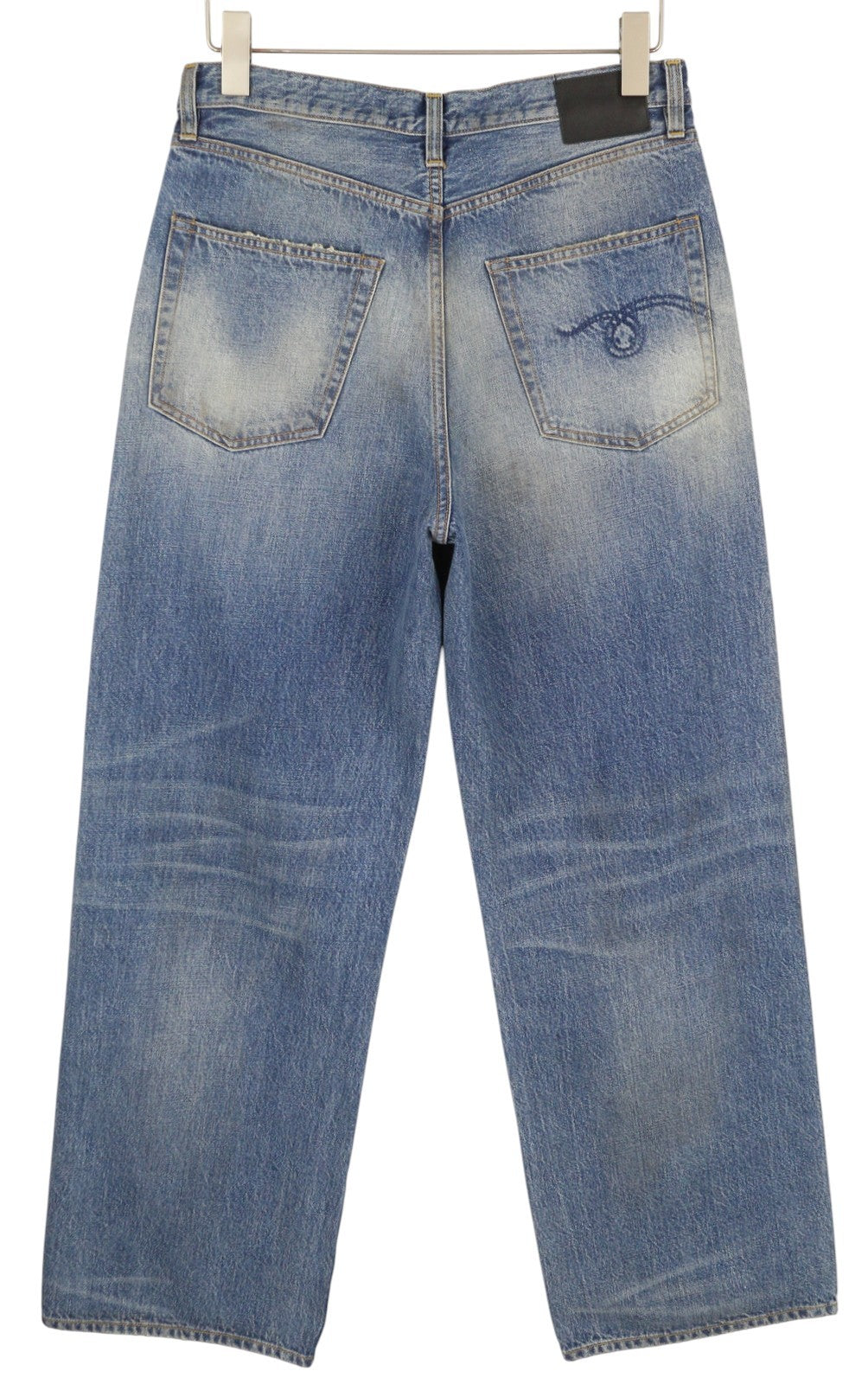 R13 Damon klostuoti plačių klešnių moteriški džinsai 27 gintaro mėlynumo, išblukę, nešvariai atrodantys džinsai 