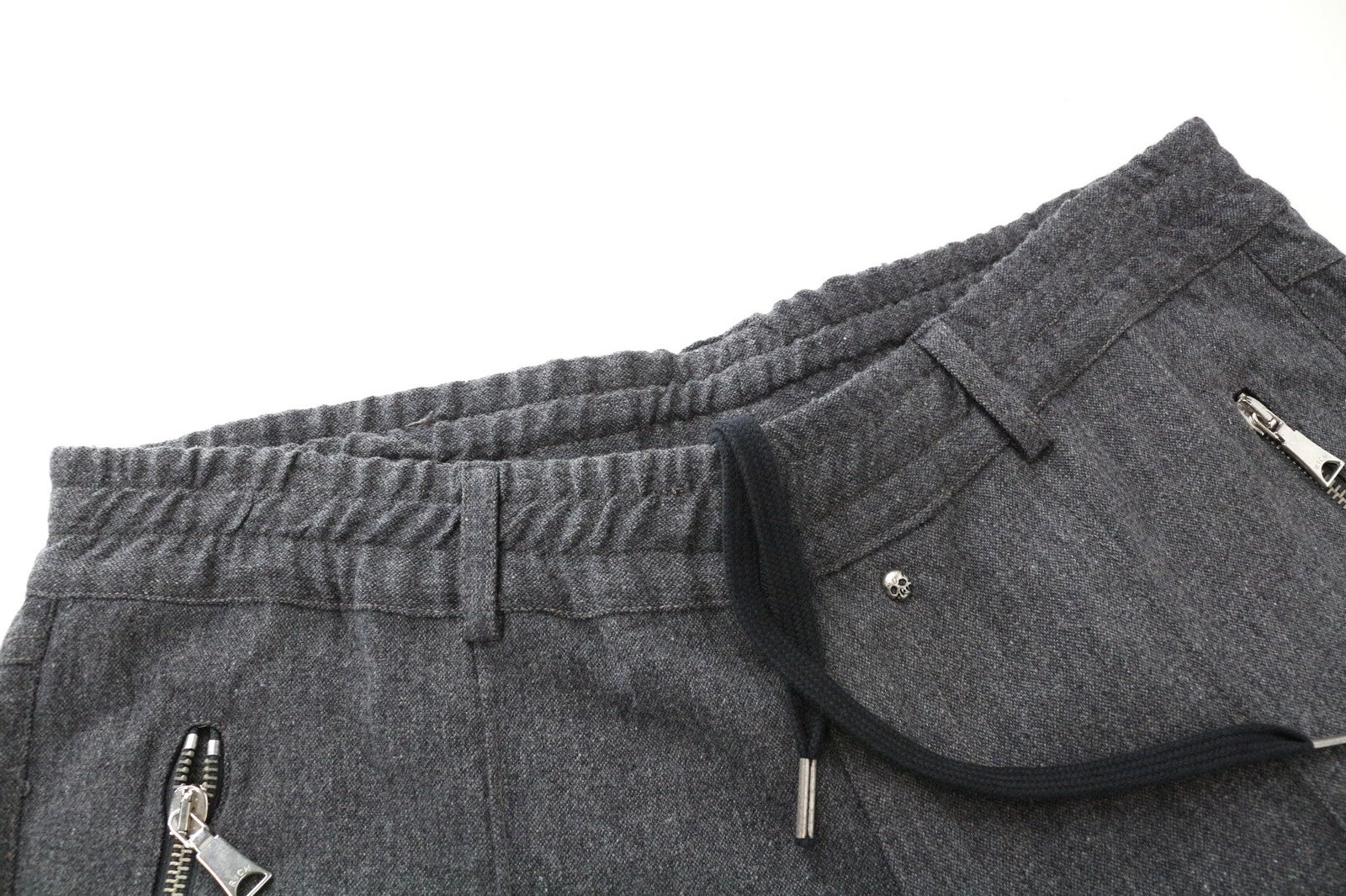 RICHMOND Men's Pants L Grey Melange Wool Blend Stretch Drawstring Waist