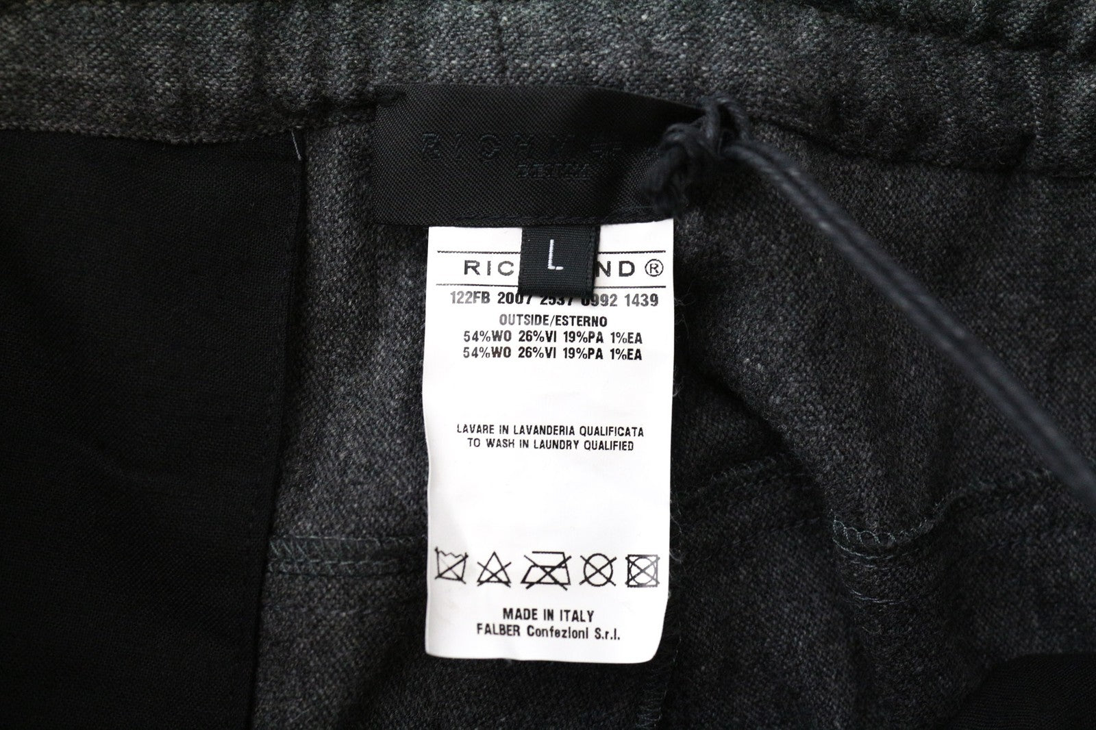 RICHMOND Men's Pants L Grey Melange Wool Blend Stretch Drawstring Waist