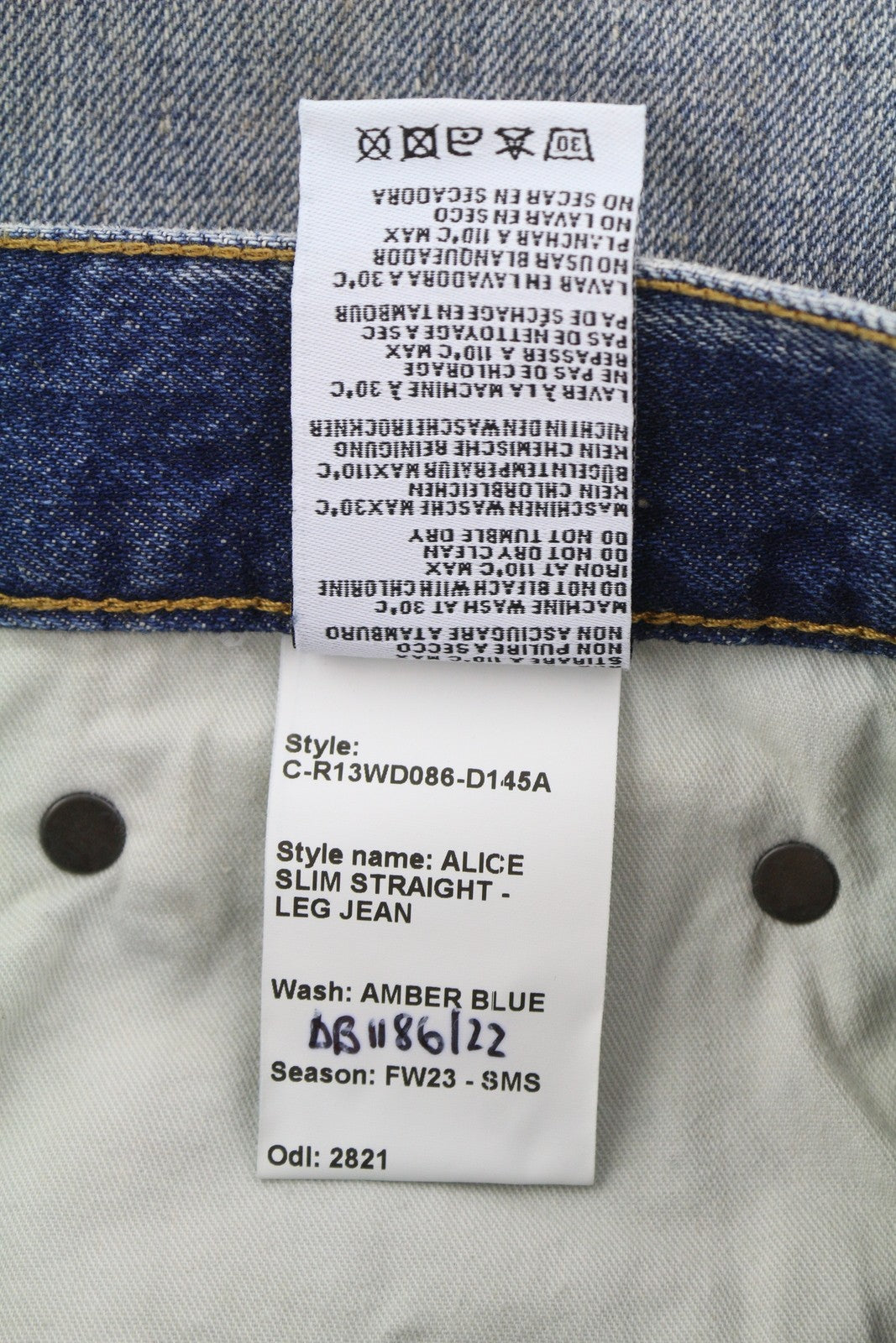 R13 Alice Slim Straight Leg Women Jeans 27 Amber Blue Faded Washed Denim RRP€699