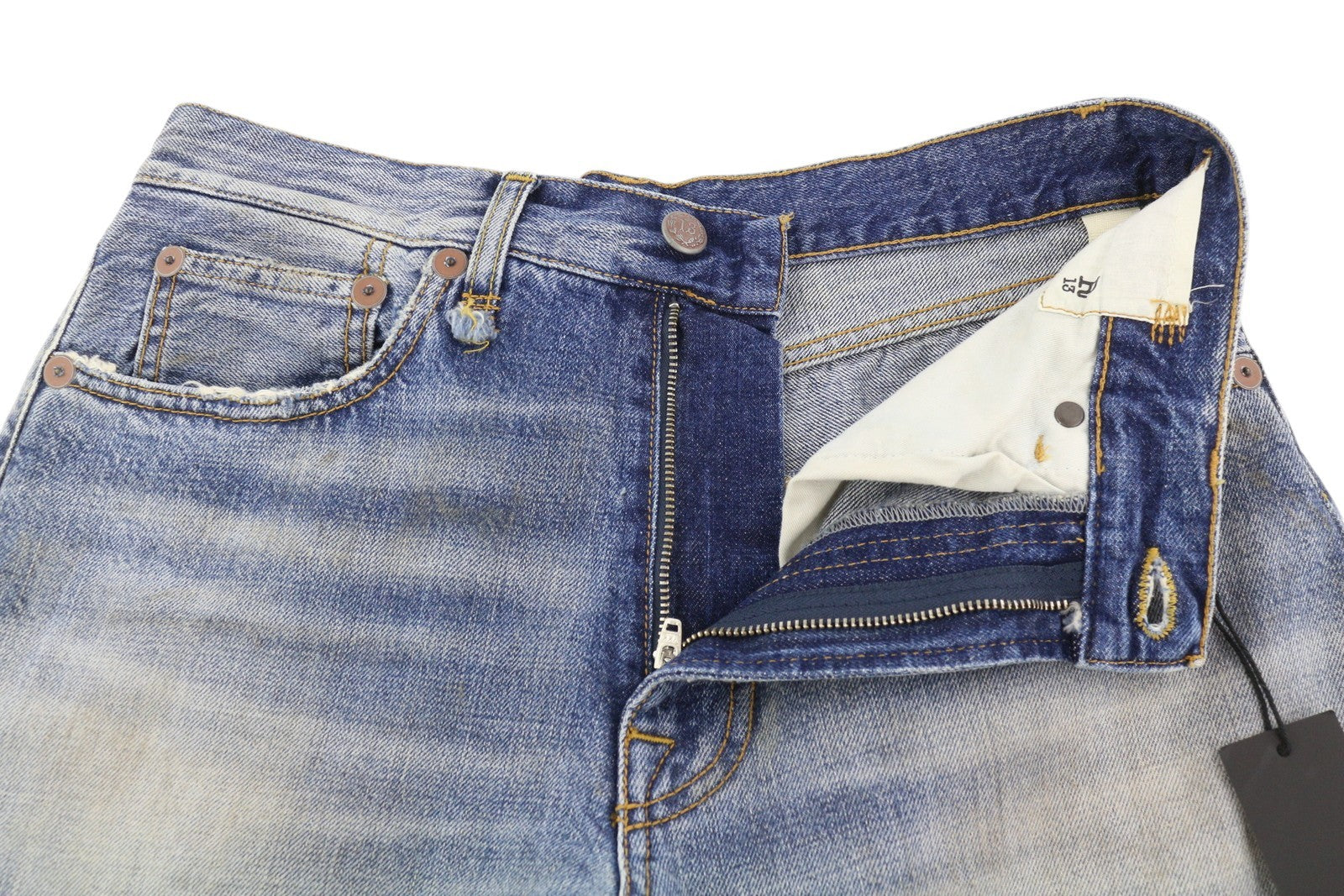 R13 Alice Slim Straight Leg Women Jeans 27 Amber Blue Faded Washed Denim RRP€699