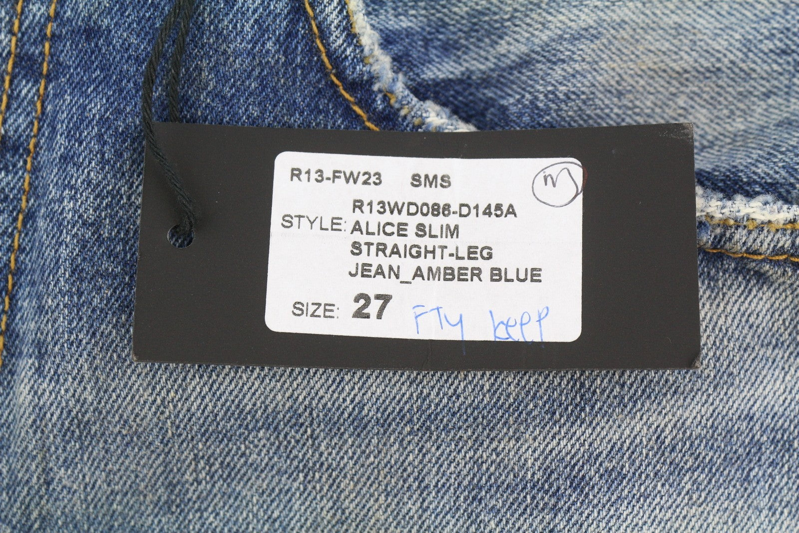 R13 Alice Slim Straight Leg Women Jeans 27 Amber Blue Faded Washed Denim RRP€699