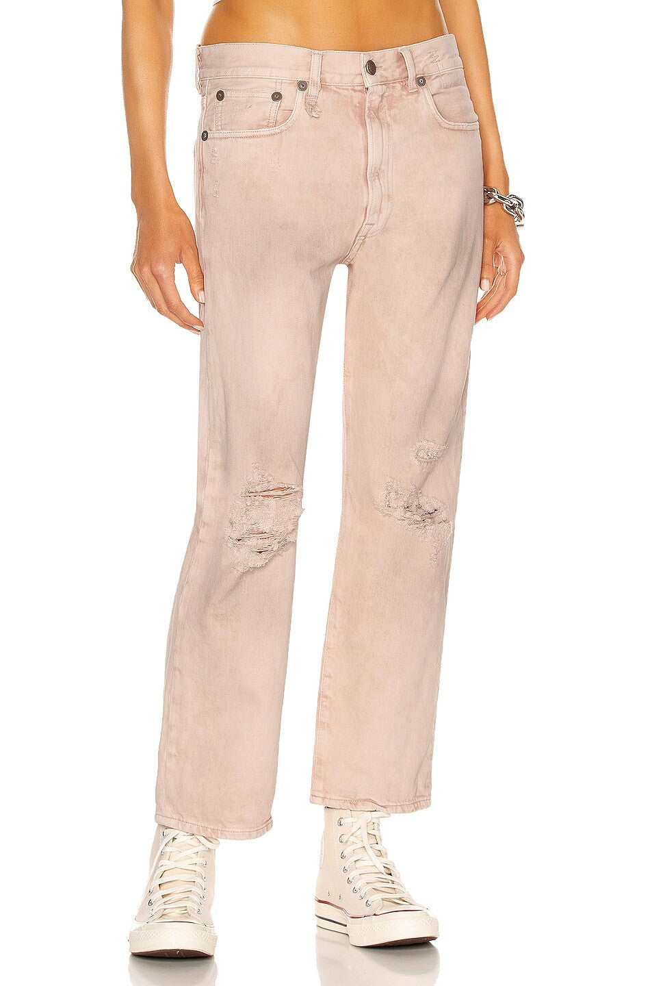 R13 Boyfriend Women Jeans 27 Peyton Pink Distress Ripped Zip Fly Denim RRP€699