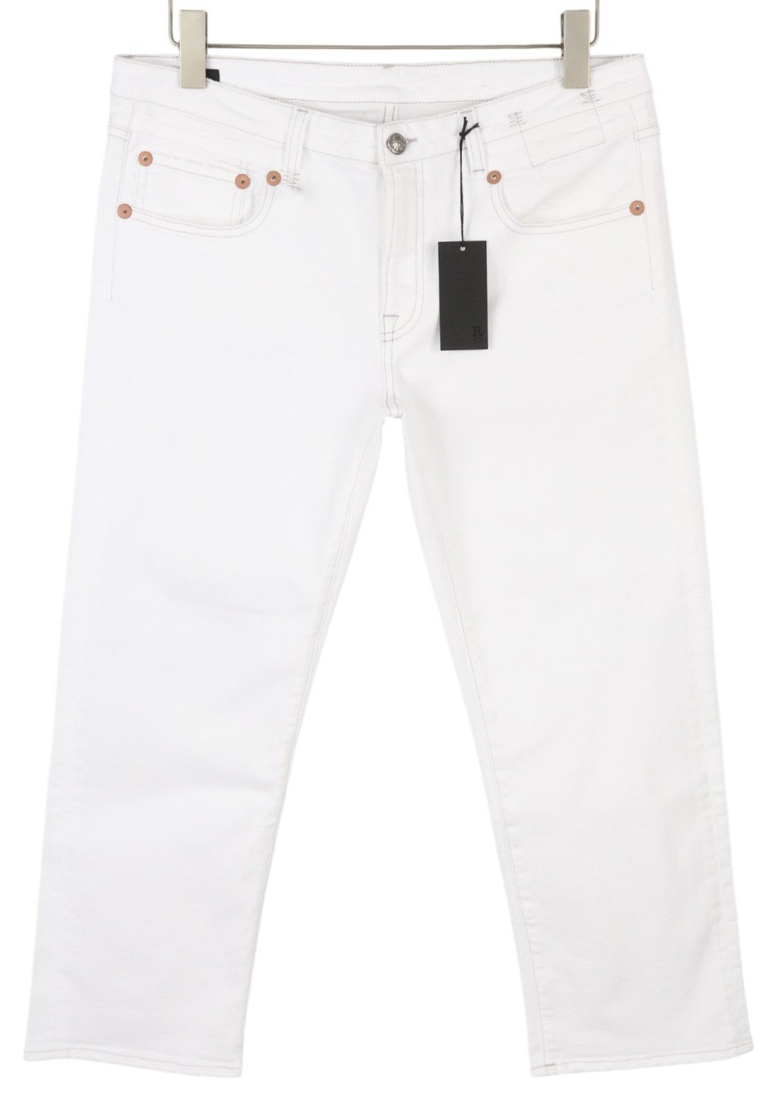 R13 Boy Straight Women Jeans 32 Bale White Cropped Ankle Length Light RRP€499