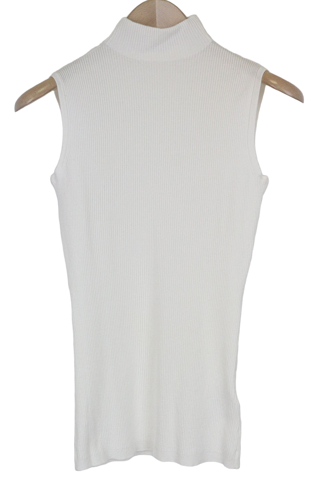 SUISTUDIO Blanca moteriški marškinėliai XS, balti berankoviai briaunoti apvalios iškirptės marškinėliai 