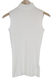 SUISTUDIO Blanca moteriški marškinėliai XS, balti berankoviai briaunoti apvalios iškirptės marškinėliai 