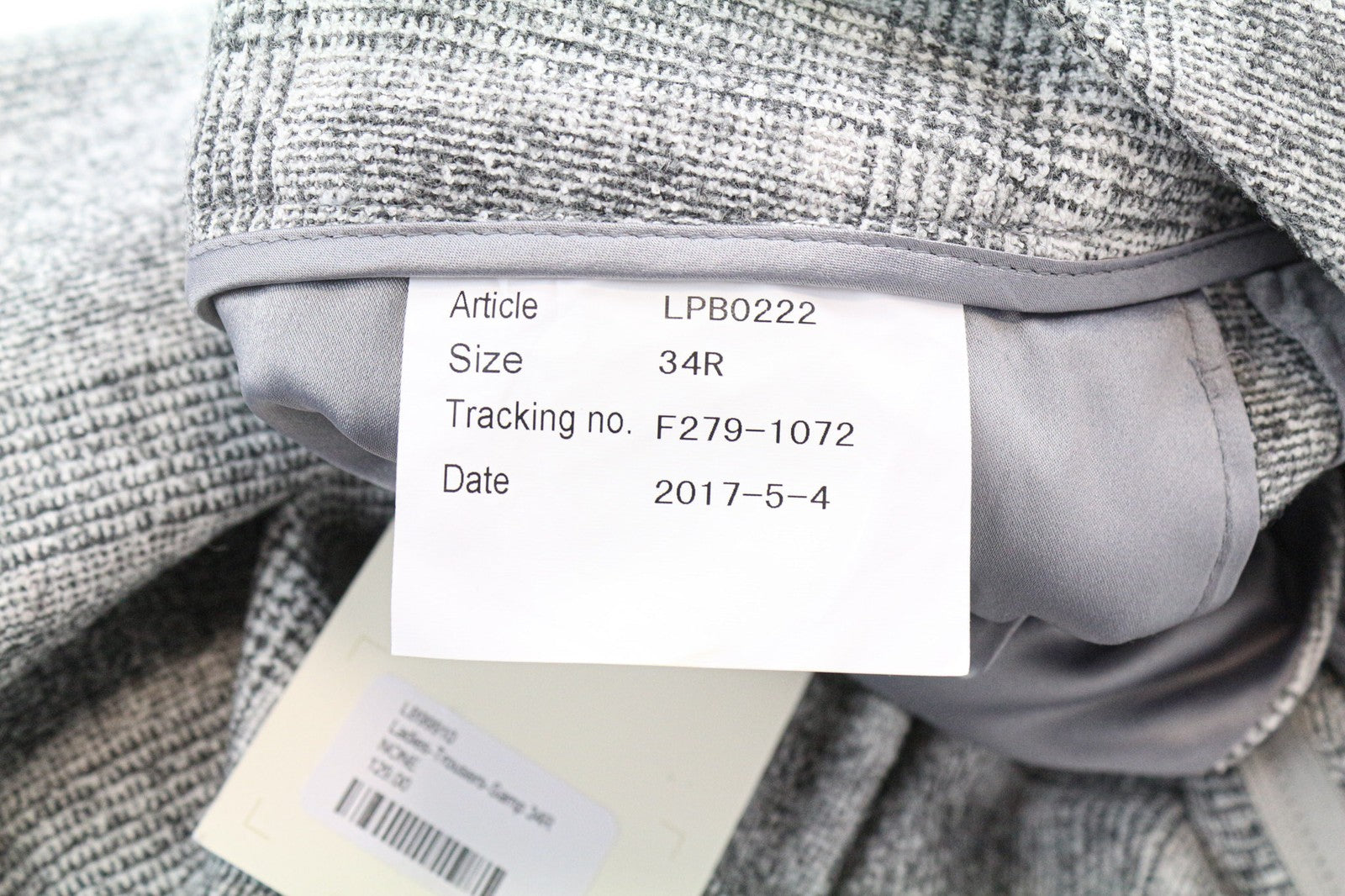 SUITSUPPLY moteriškos kelnės 34R šviesiai pilkos su languotu raštu, plonos, plokščia priekine dalimi, atlenktos 