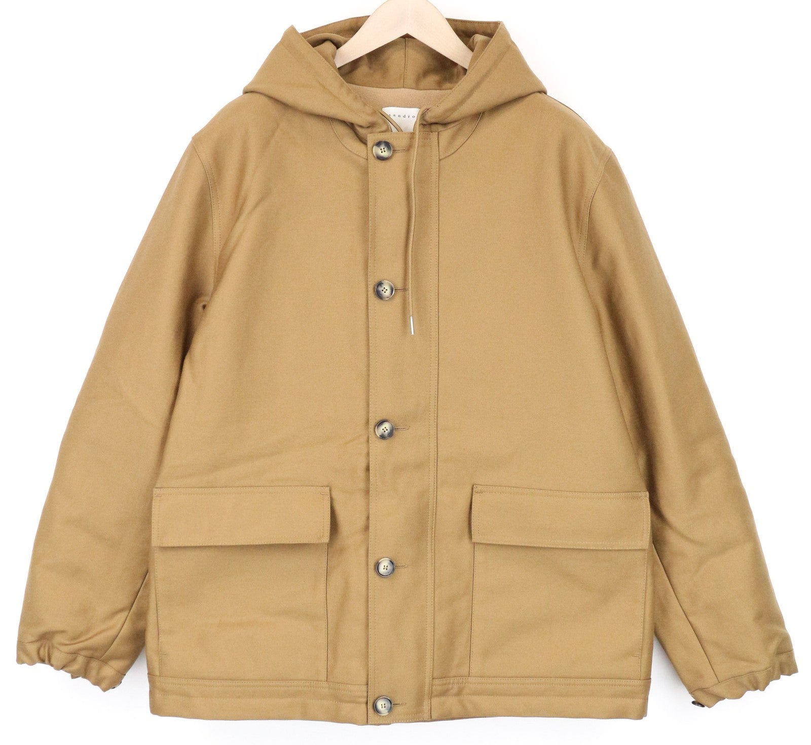 SANDRO vyriška striukė 2XL šviesiai ruda parka su gobtuvu, klasikinė, su užtrauktuku, gryna medvilne 