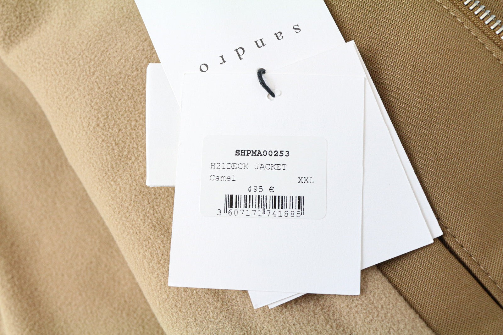 SANDRO vyriška striukė 2XL šviesiai ruda parka su gobtuvu, klasikinė, su užtrauktuku, gryna medvilne 