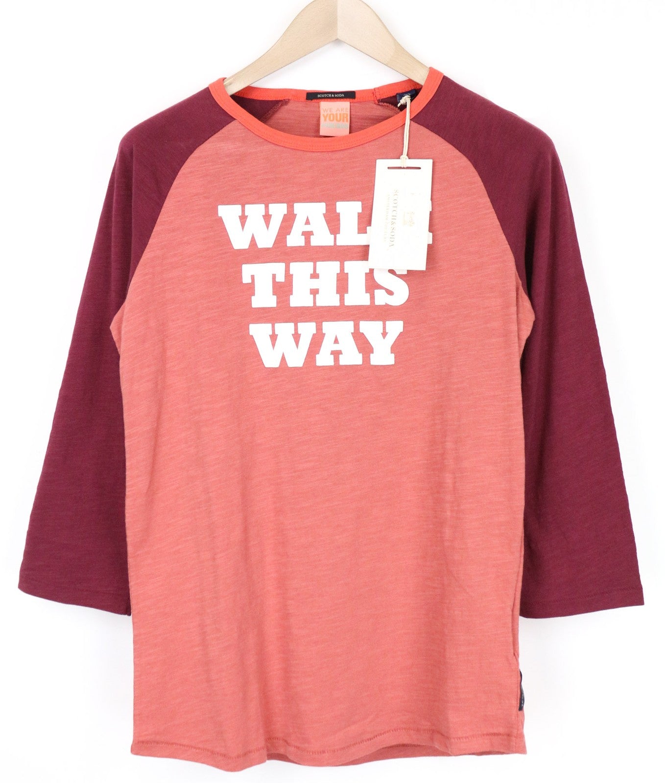 SCOTCH & SODA Men's T-Shirt S Red Melange Graphic Crew Neck 3/4 Sleeve Cotton