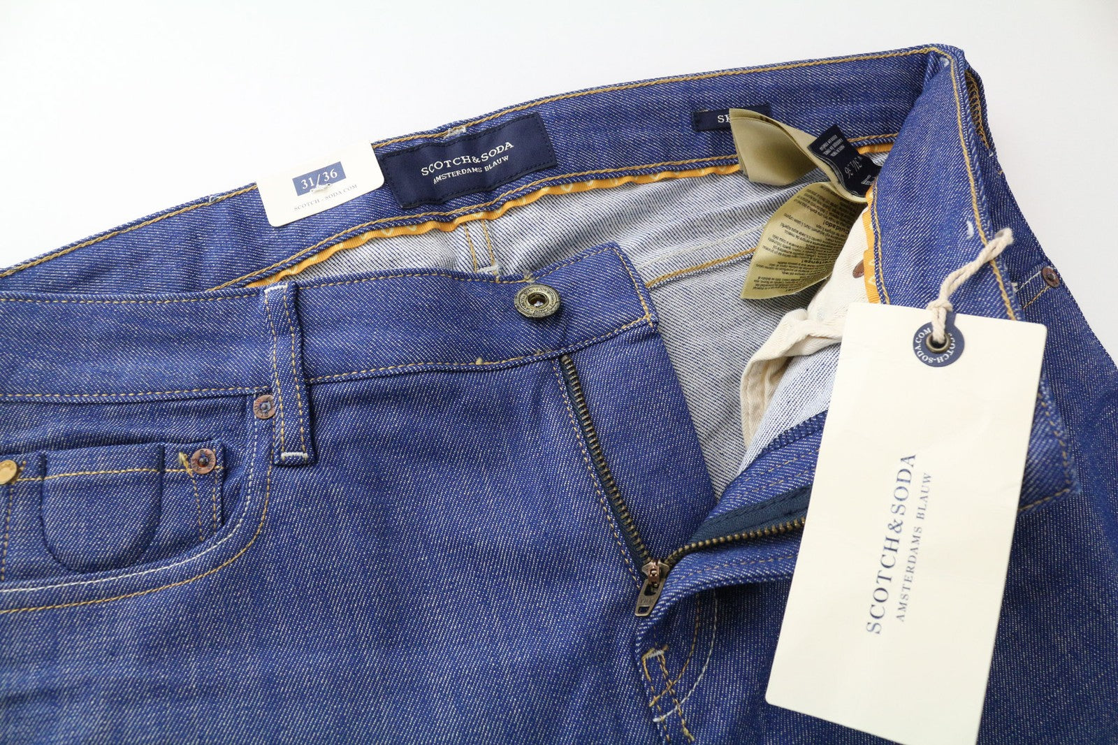 SCOTCH &amp; SODA vyriški skim džinsai W31/L36 vidutinio mėlynumo, aptempti, tamprūs medvilnės mišinio džinsai 