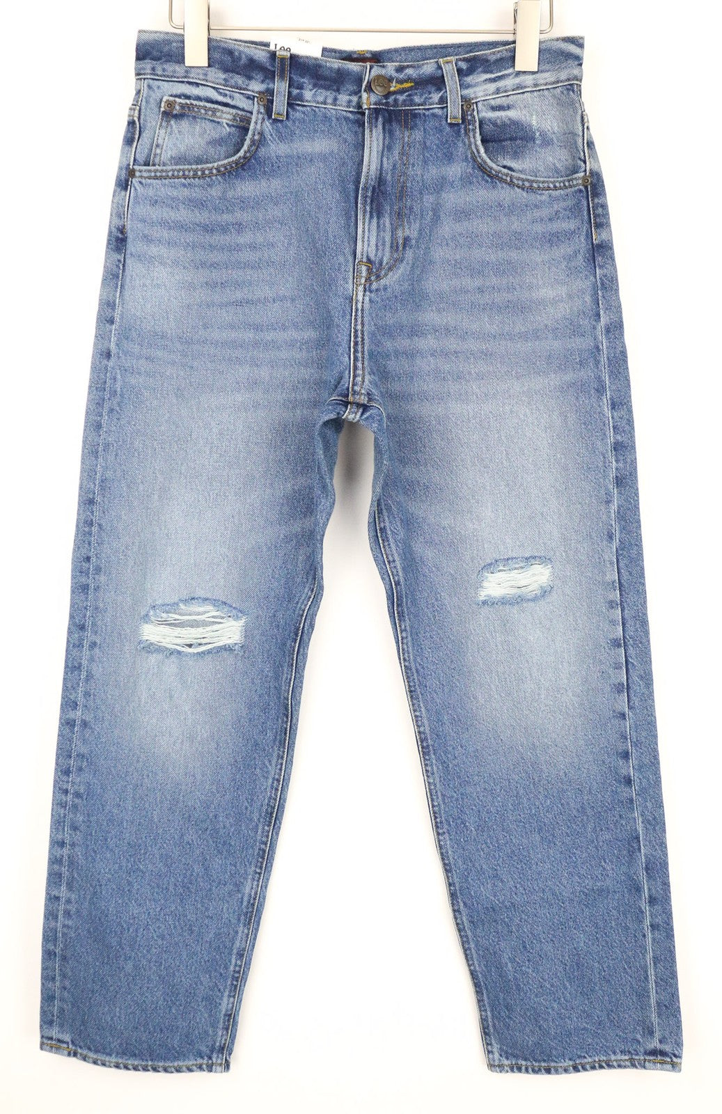 LEE Men's Jeans W31/L32 Blue Straight Loose Fit Non-Stretch Distressed Zipped