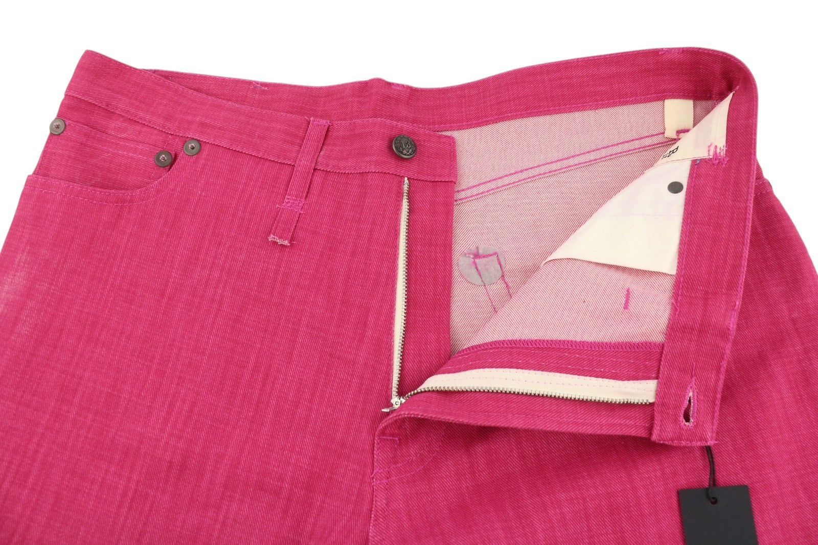 R13 Damon klostuoti moteriški džinsai 26 ryškiai rožiniai plačios kojos su užtrauktuku ir penkiomis kišenėmis 