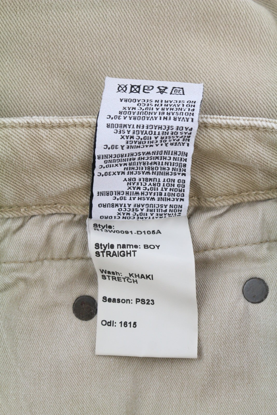 R13 Boy Straight Women Jeans 28 Khaki Stretch Faded Cropped Ankle Length RRP€699