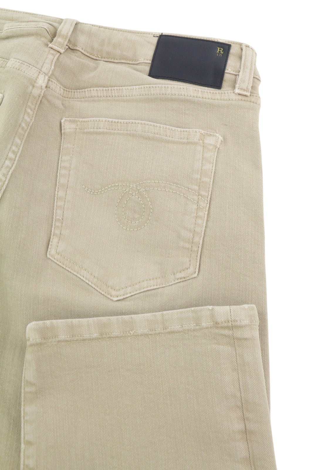 R13 Boy Straight Women Jeans 28 Khaki Stretch Faded Cropped Ankle Length RRP€699