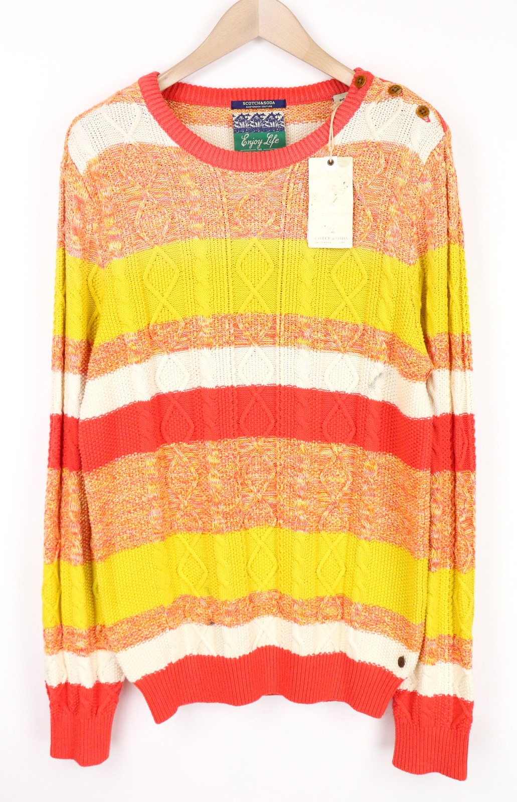 SCOTCH &amp; SODA Ams Couture vyriškas megztinis M oranžinis medvilninis dryžuotas megztinis 