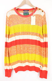 SCOTCH &amp; SODA Ams Couture vyriškas megztinis M oranžinis medvilninis dryžuotas megztinis 