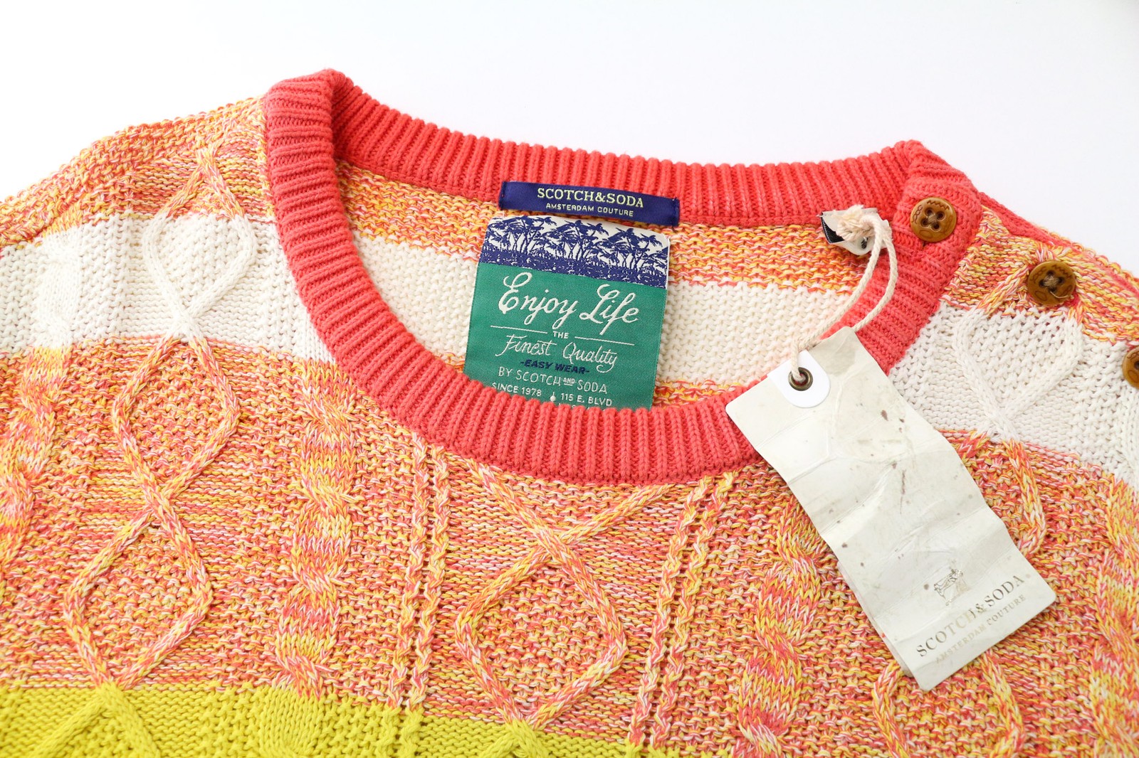 SCOTCH &amp; SODA Ams Couture vyriškas megztinis M oranžinis medvilninis dryžuotas megztinis 