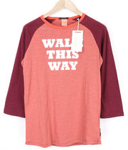 SCOTCH & SODA Men's T-Shirt S Red Melange Graphic 3/4 Sleeve Cotton Crew Neck