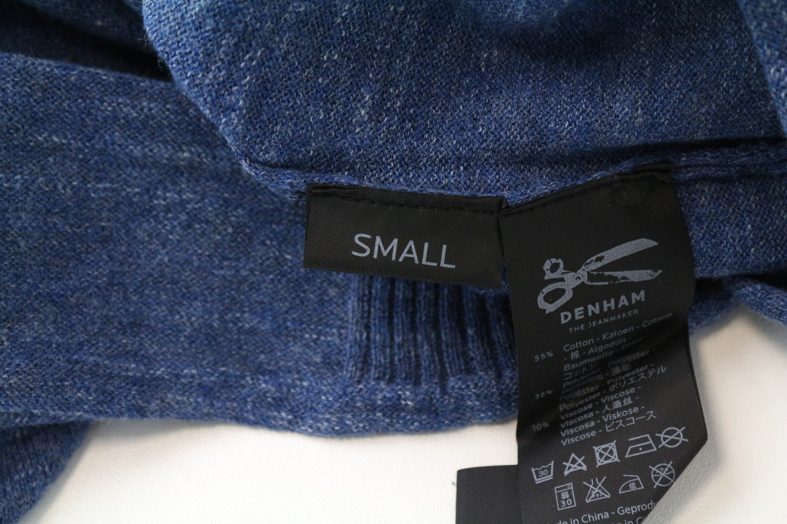 DENHAM Carver vyriškas džemperis su mėlyna medvilnės mišinio palaidine ilgomis rankovėmis, laisvalaikio stiliaus 