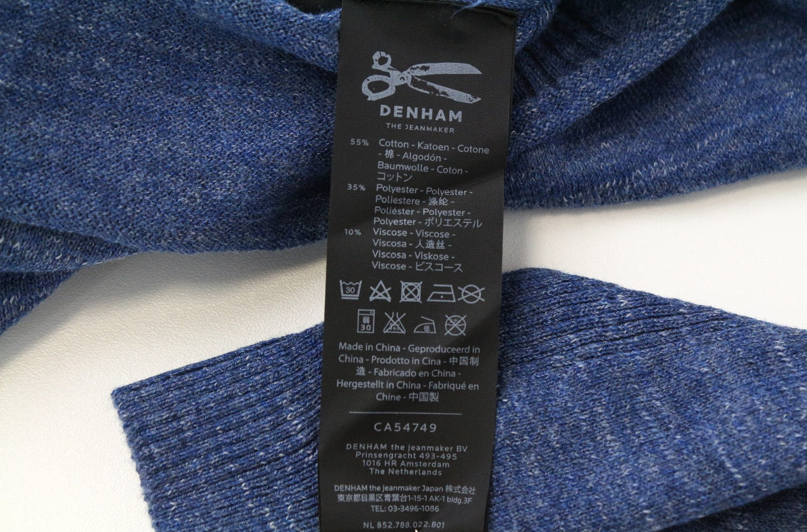 DENHAM Carver vyriškas džemperis su mėlyna medvilnės mišinio palaidine ilgomis rankovėmis, laisvalaikio stiliaus 