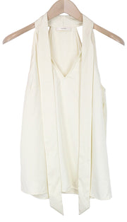 SUISTUDIO Alaska moteriški viršutiniai drabužiai, UK8, kreminės spalvos, šilko mišinio, plona, ​​padalinta kaklo iškirpte, surišama palaidine 