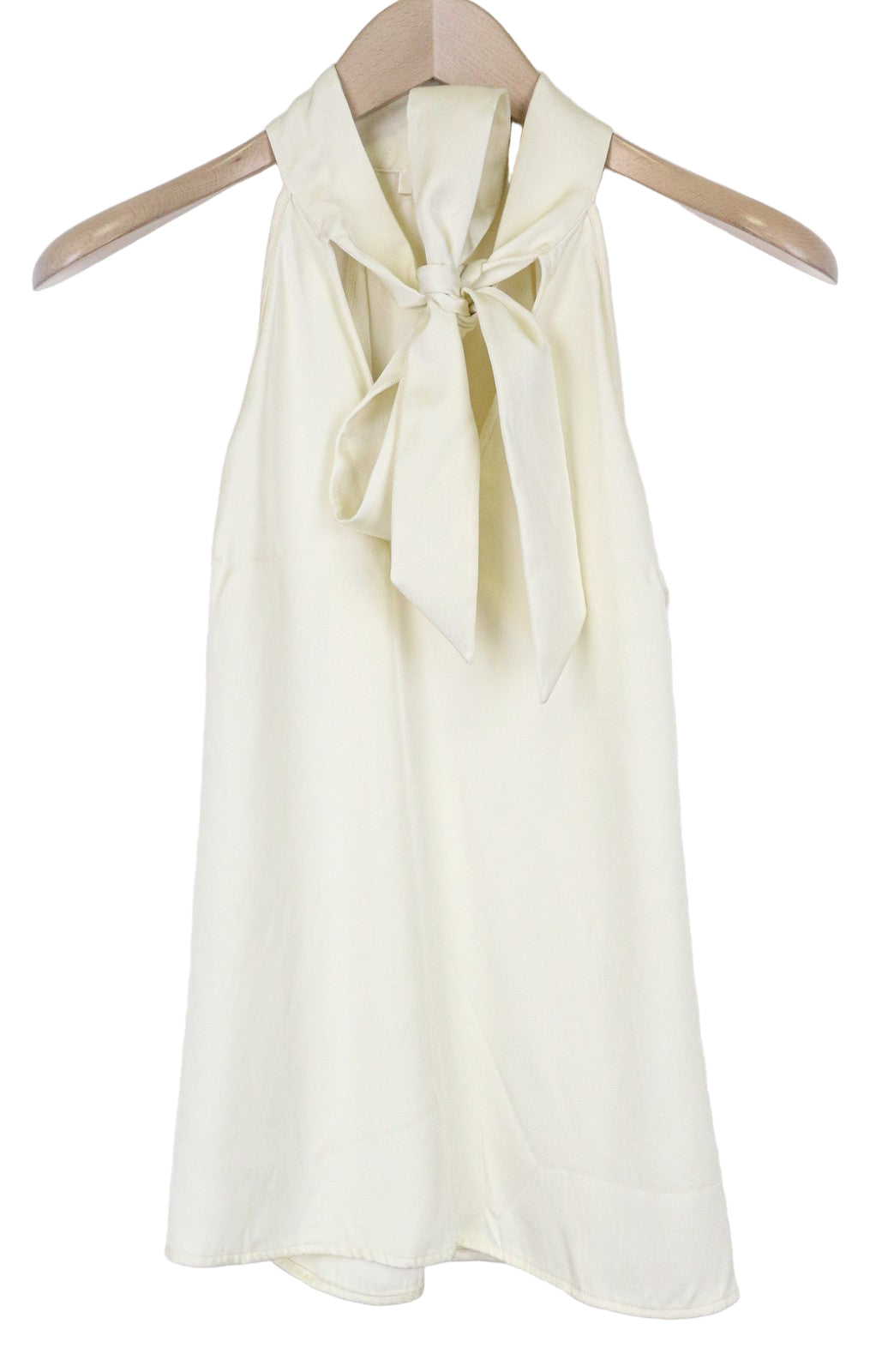 SUISTUDIO Alaska moteriški viršutiniai drabužiai, UK8, kreminės spalvos, šilko mišinio, plona, ​​padalinta kaklo iškirpte, surišama palaidine 