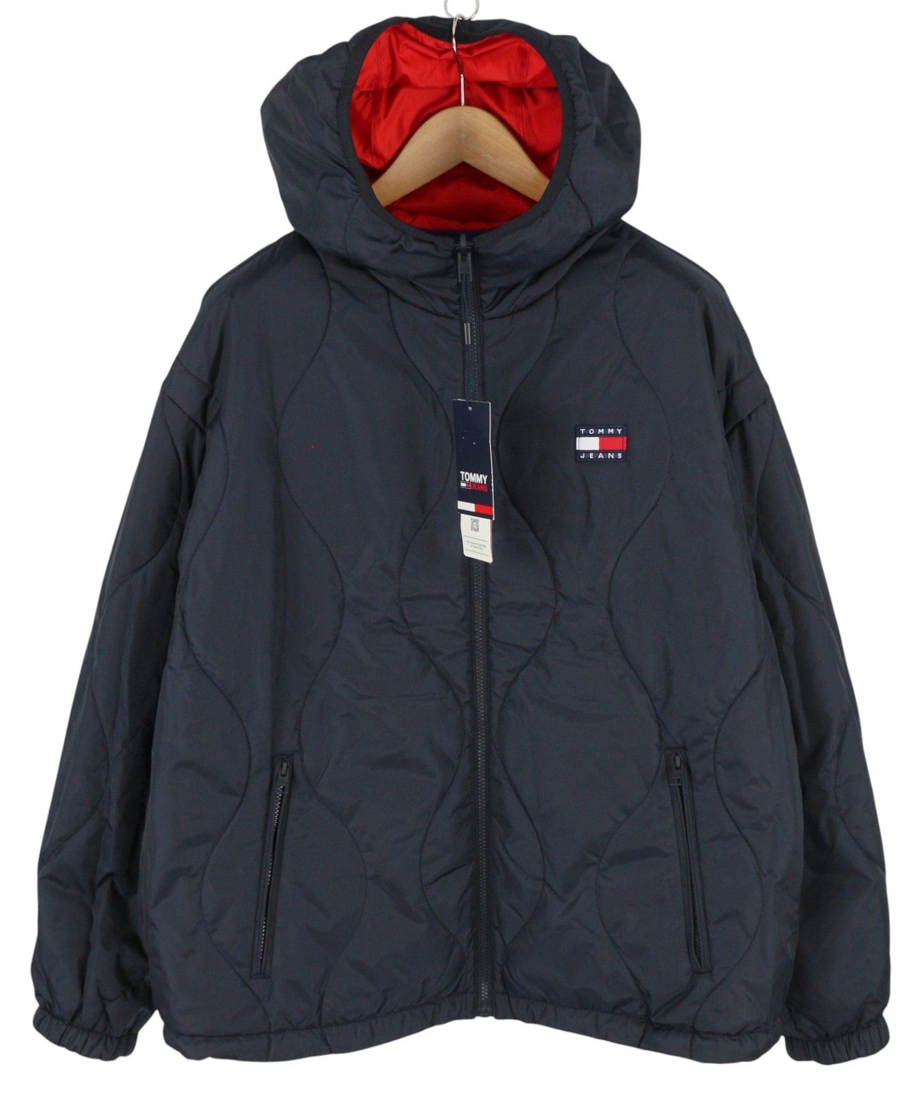 TOMMY HILFIGER dvipusė dygsniuota vyriška striukė M mėlyna dygsniuota gobtuvu užtrauktuku RRP 239 € 