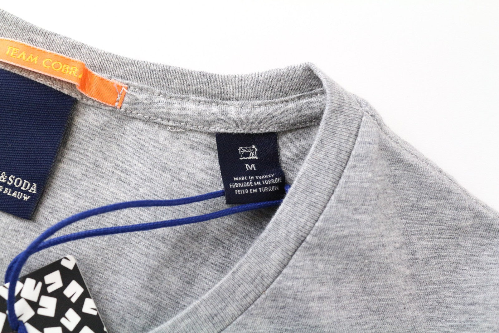 SCOTCH &amp; SODA Ams Blauw vyriški marškinėliai M pilki medvilniniai marškinėliai su apvalia apykakle ir trumpomis rankovėmis vasariniai 