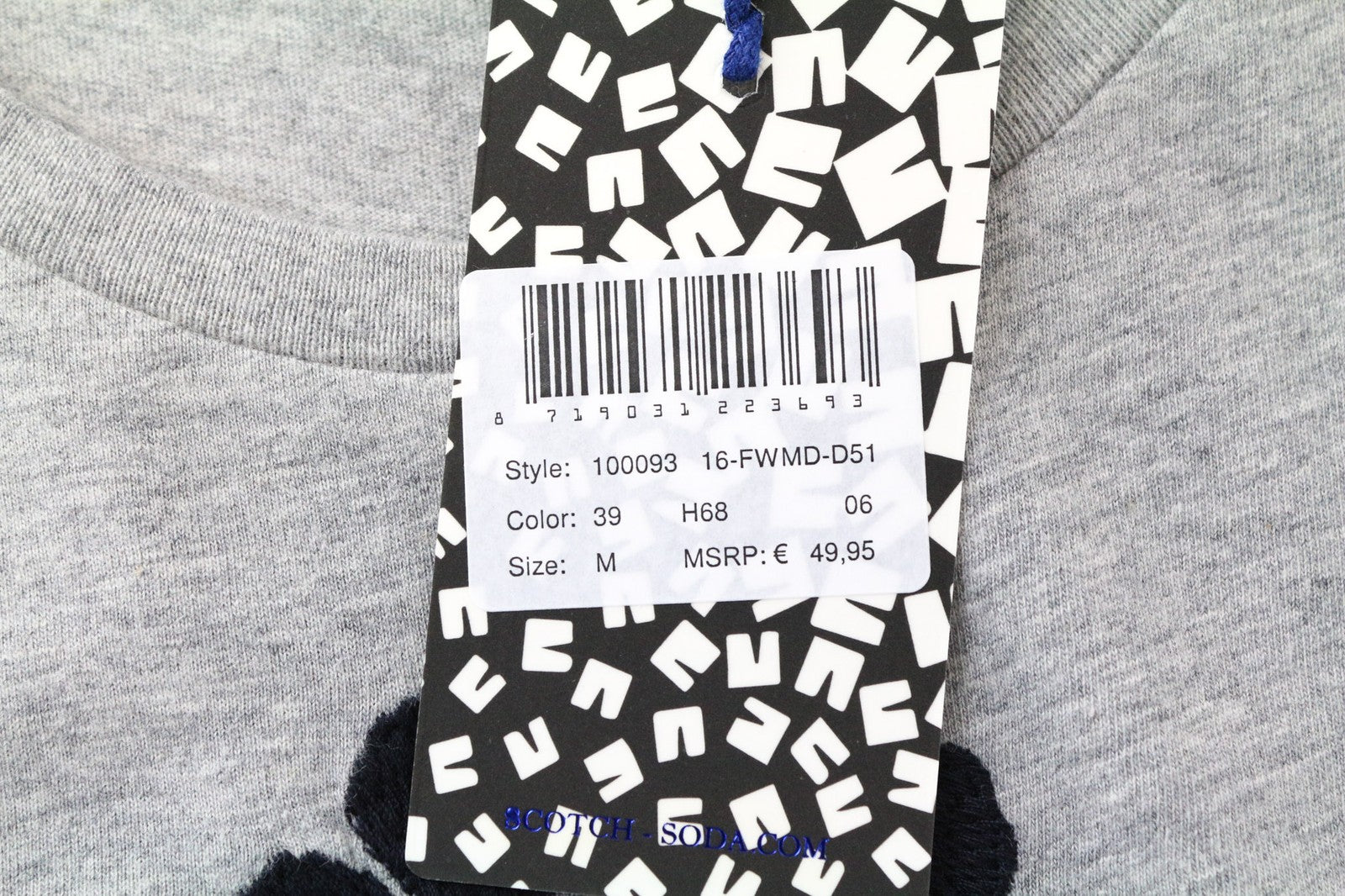 SCOTCH &amp; SODA Ams Blauw vyriški marškinėliai M pilki medvilniniai marškinėliai su apvalia apykakle ir trumpomis rankovėmis vasariniai 