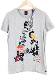 SCOTCH &amp; SODA Ams Blauw vyriški pilki medvilniniai vasariniai trumpomis rankovėmis laisvalaikio stiliaus marškinėliai M 