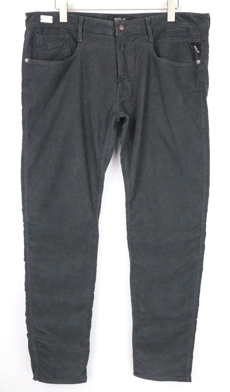 REPLAY Anbass Men's W38/L34 Grey Corduroy Slim Cotton Stretch Casual Trousers
