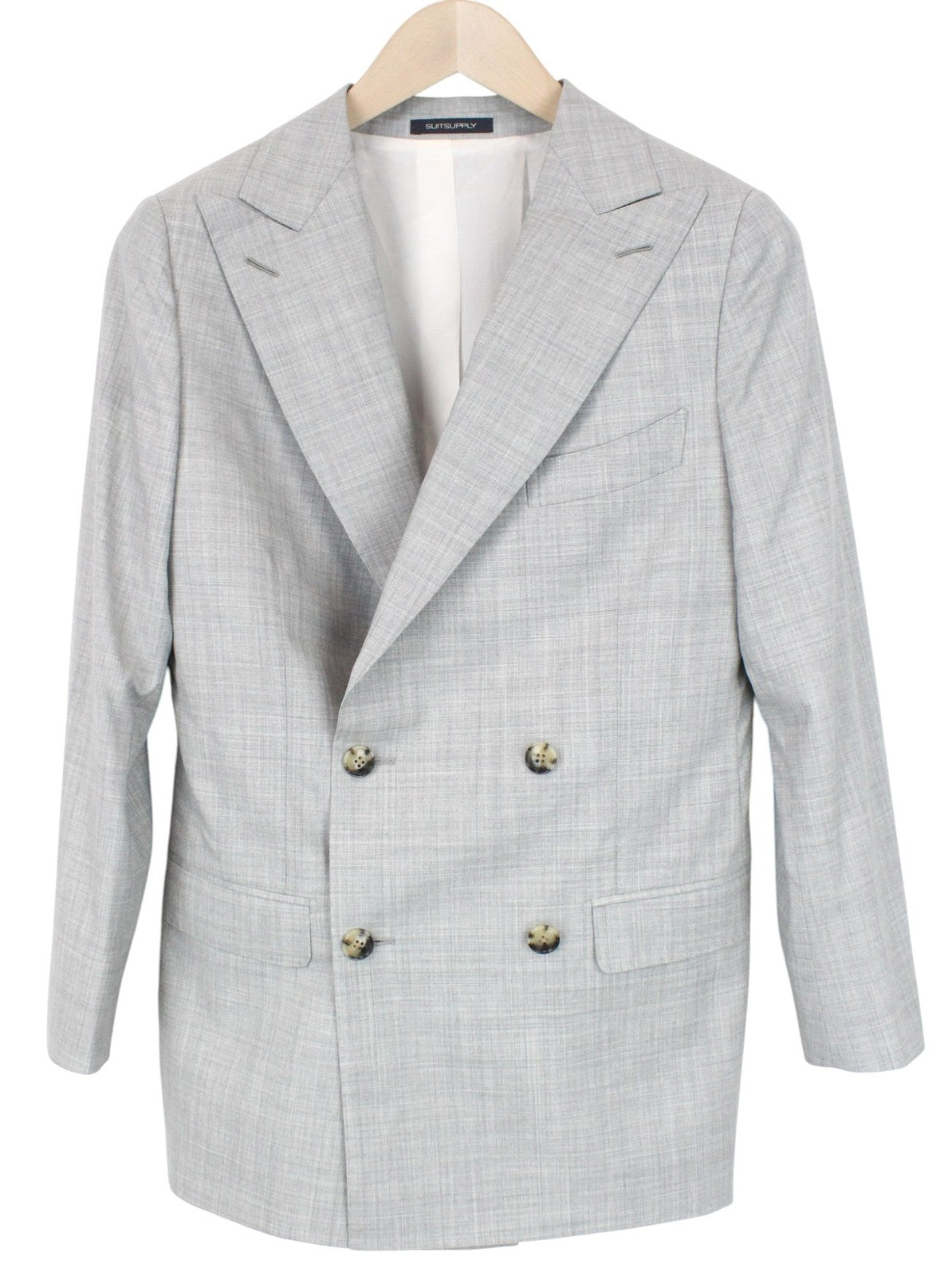 SUITSUPPLY La Spalla Soho Turn Up Men Suit UK34R W30 Grey Melange Wool 2 Piece