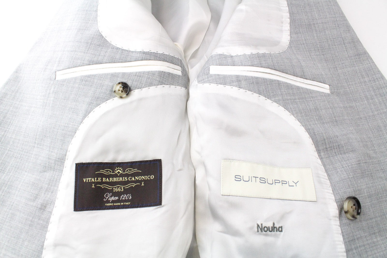 SUITSUPPLY La Spalla Soho Turn Up Men Suit UK34R W30 Grey Melange Wool 2 Piece