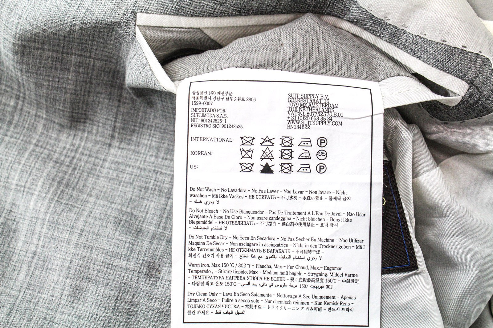 SUITSUPPLY La Spalla Soho Turn Up Men Suit UK34R W30 Grey Melange Wool 2 Piece