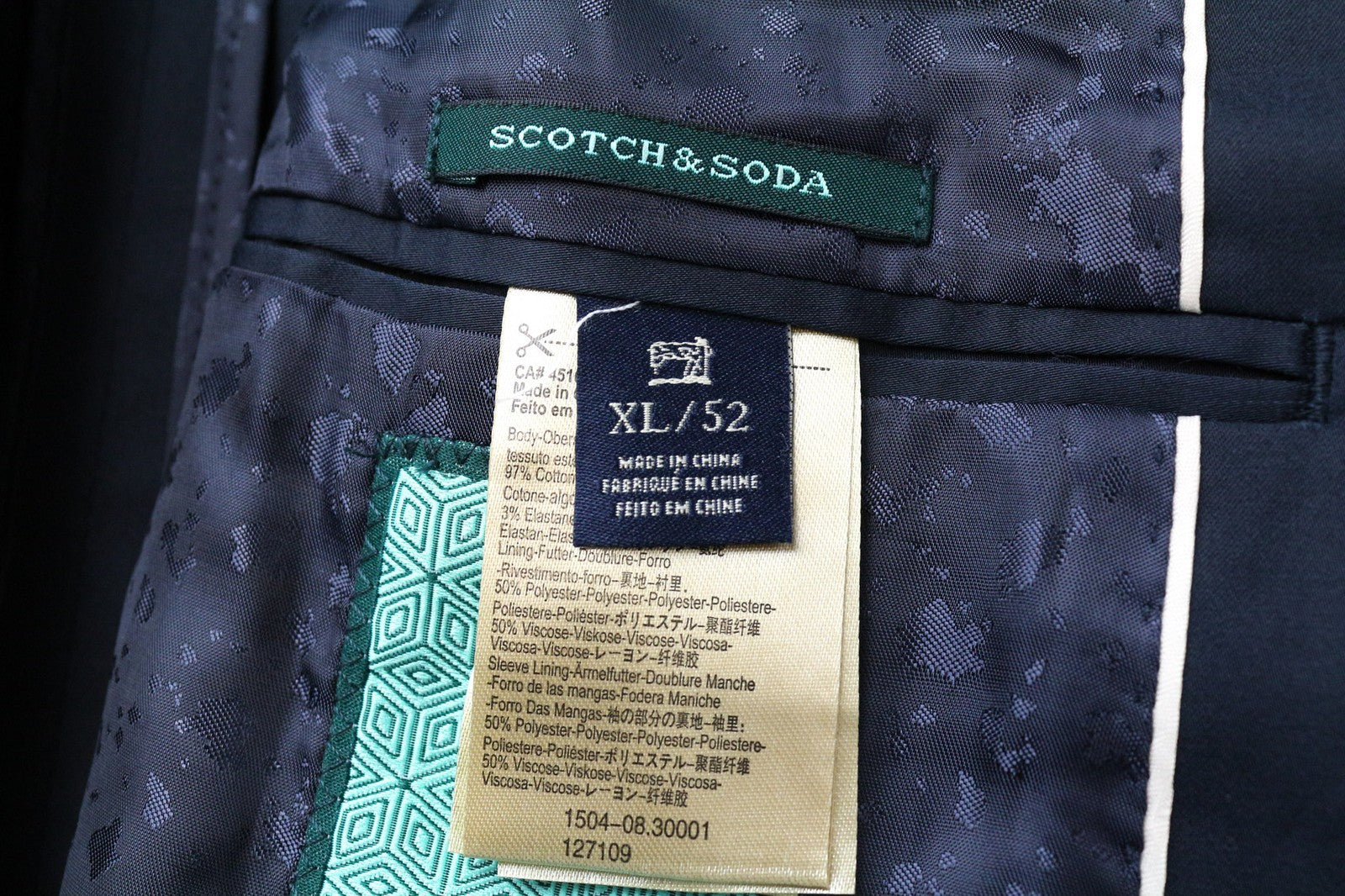 „SCOTCH &amp; SODA Ams Couture“ vyriškas švarkas, XL dydžio, tamsiai mėlynas, tamprus, vieneilis 